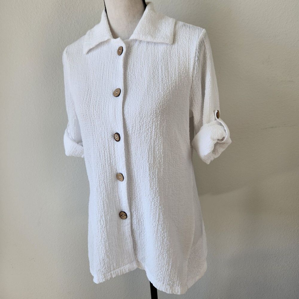 Peck & Peck‎ Womens Small Summer Beach Button Up White Blouse - Picture 2 of 13